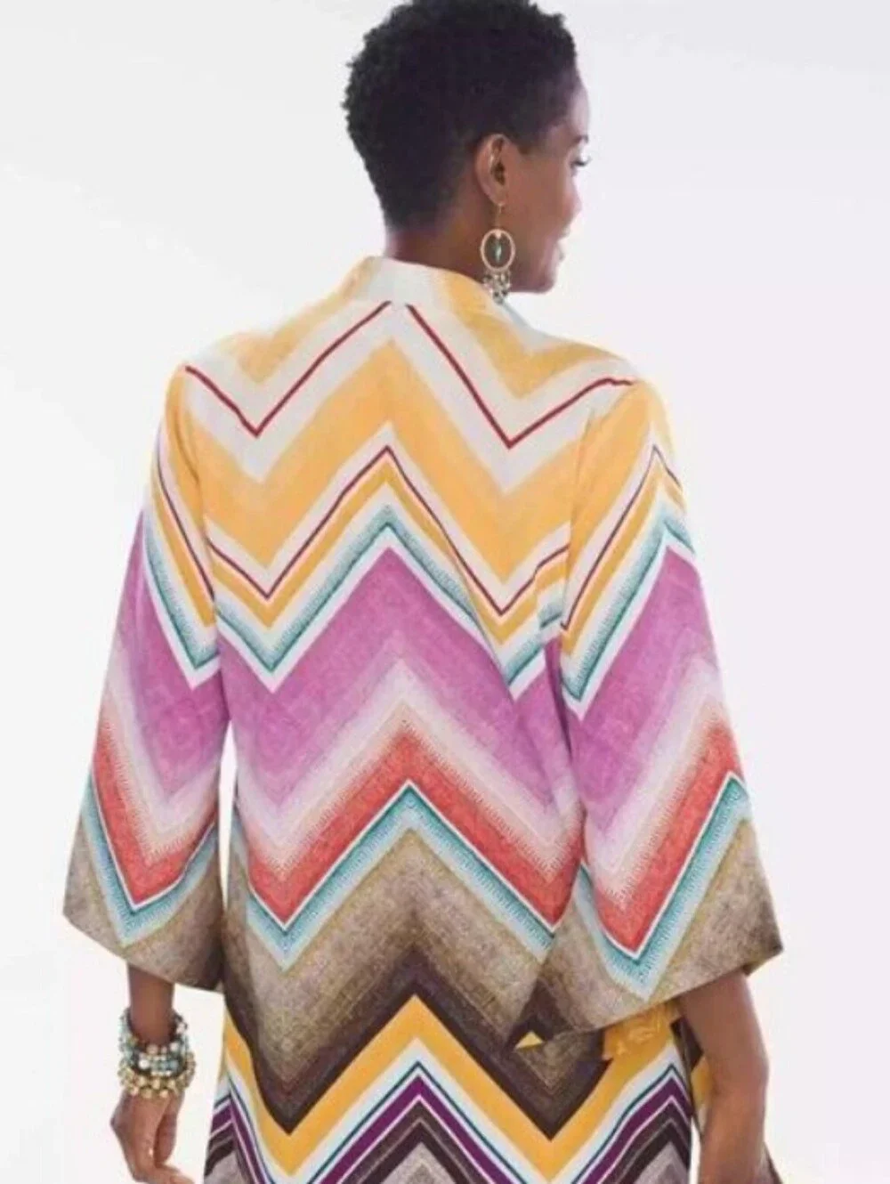 Chicos Reversible Kimono Duster Chevron Floral - Picture 3 of 11